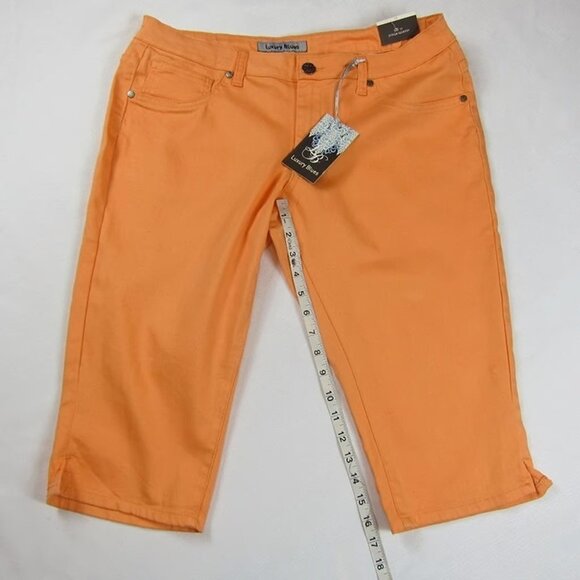 Luxury Blues 15 XL Orange Capri Jean Shorts 35x17 Stretch & Pockets NEW WITH TAG - Picture 8 of 9